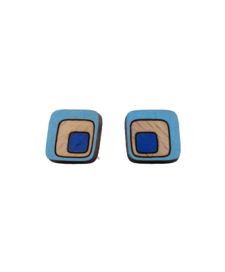 Boucles d'oreilles fantaisies - Modèle carré arrondis bleu