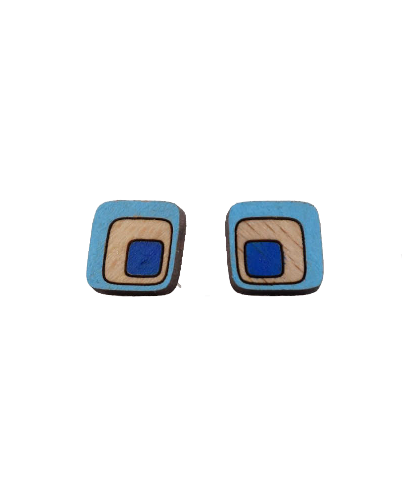 Boucles d'oreilles fantaisies - Modèle carré arrondis bleu