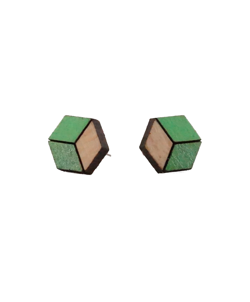 Boucles d'oreilles fantaisies - Modèle hexagonal en vert