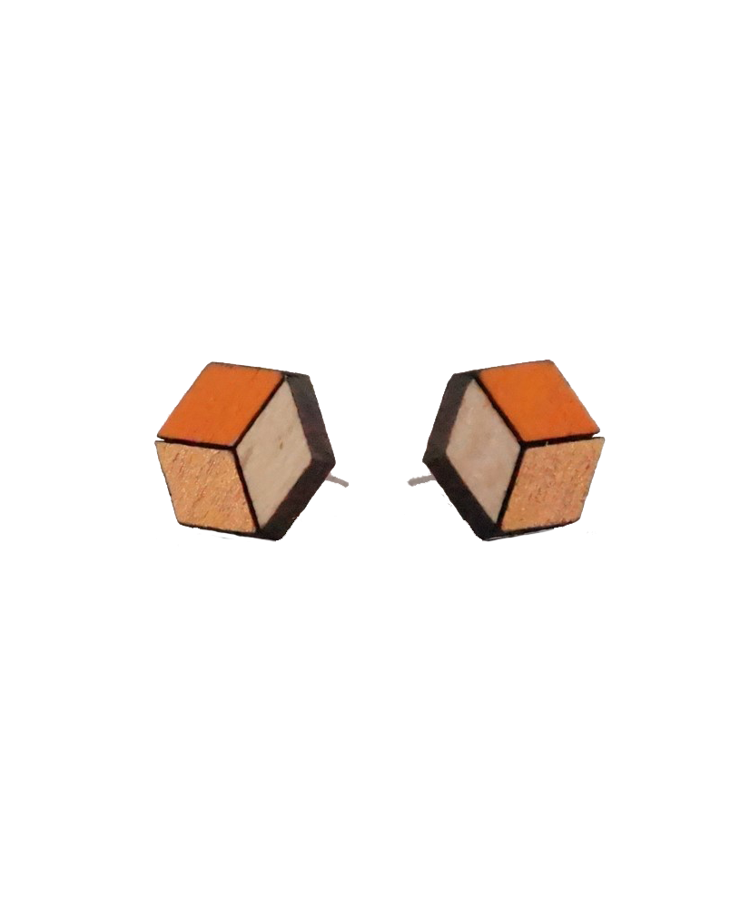 Boucles d'oreilles fantaisies - Modèle hexagonal en orange