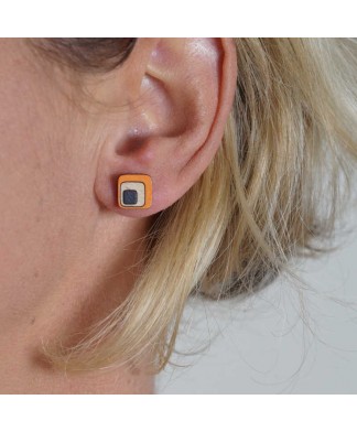 Boucles d'oreilles fantaisies - Modèle carré arrondis orange
